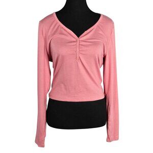 NWOT | Dusty Rose Long Sleeve Henley Top | Button Front Detail | Size L